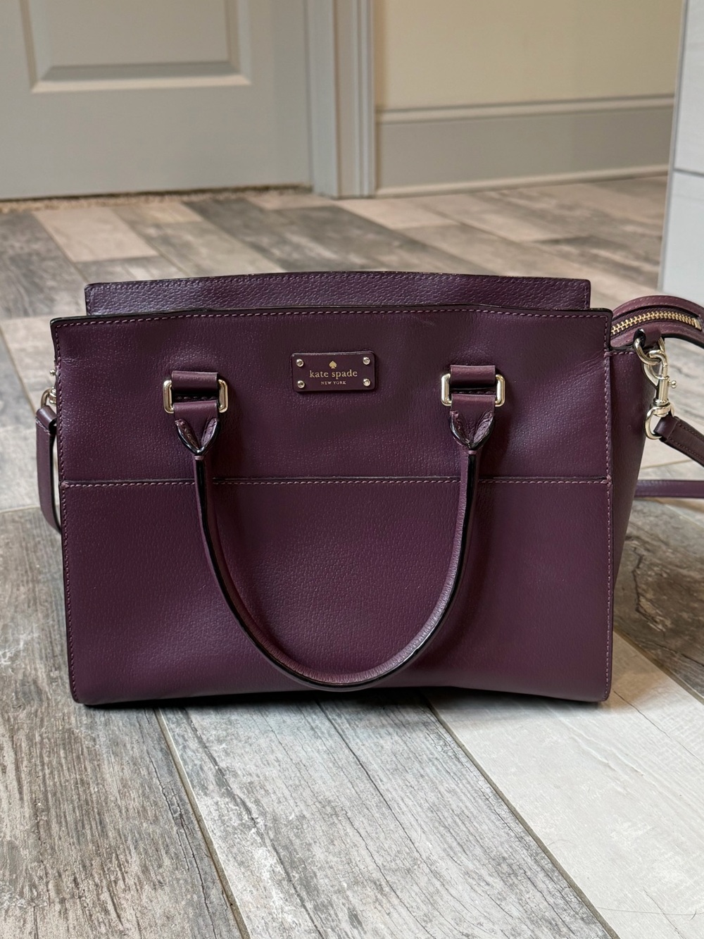 kate spade Plum Leather Structured Satchel with Gold Hardware